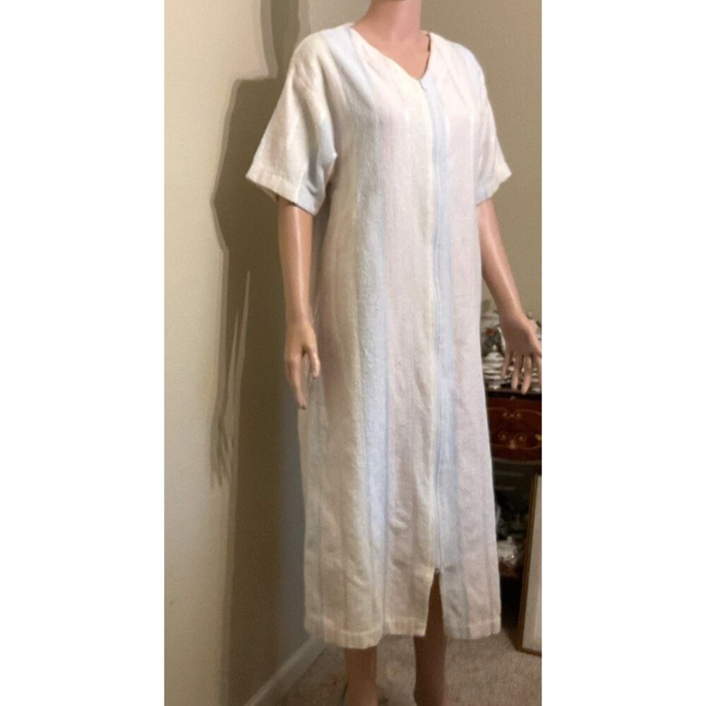 Vintage TJ Lawford Turkish Terry Cloth Caftan Robe Midi Pastel Stripe 90s 95/5 M